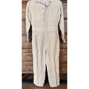 MATE THE LABEL 100% Linen Long Sleeve Natural Color Jumpsuit Size Small NWT